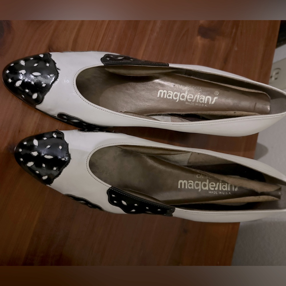 Unique White & Black Leather wingtip wedge Vintage Nordstrom Made in California